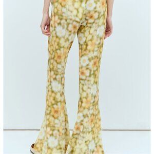 Acne Studios Floral-print green hammered crepe flared pants